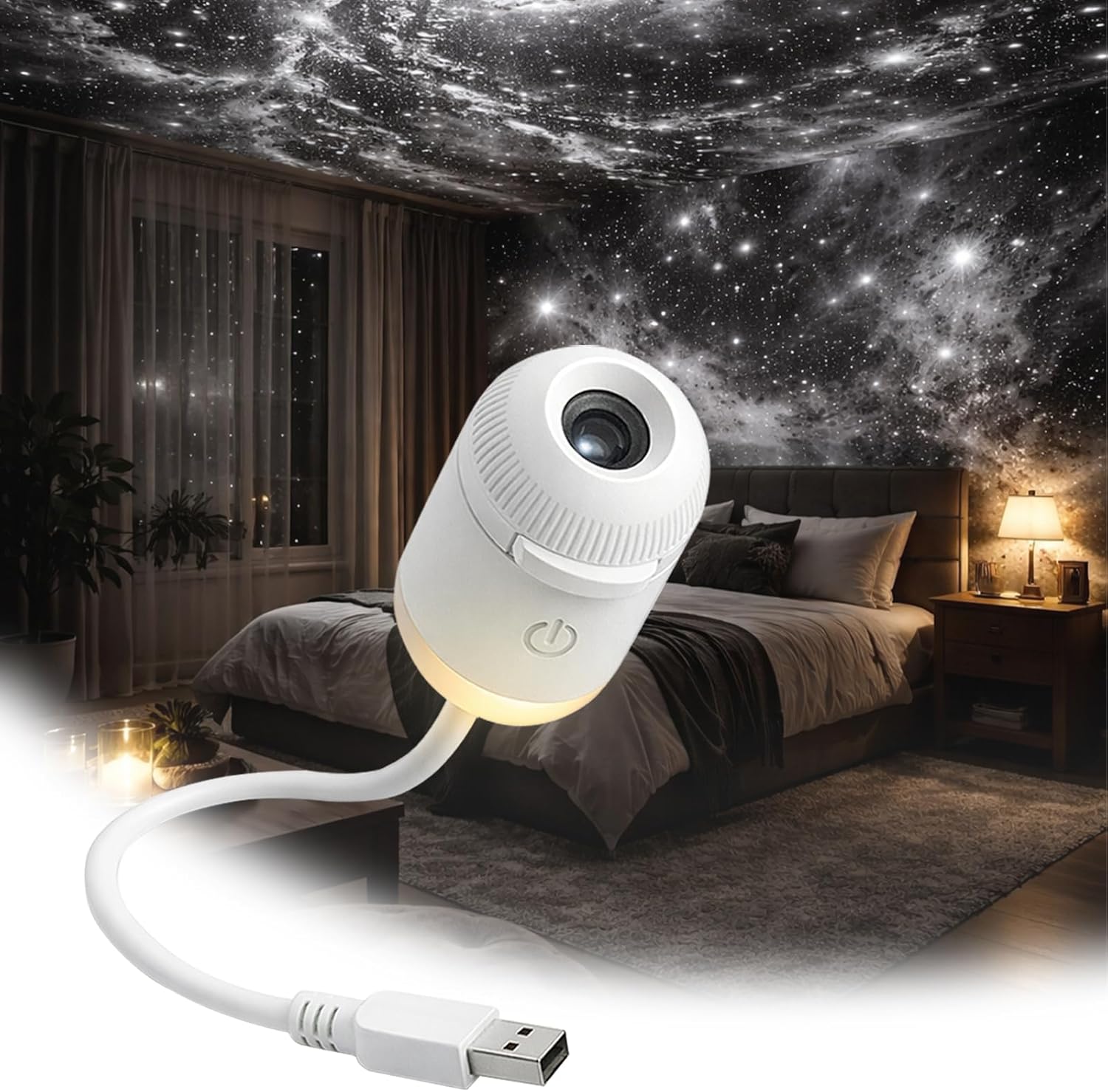 2-i-1 Galaxy-projektor med 3 "film" og natlampe USB006